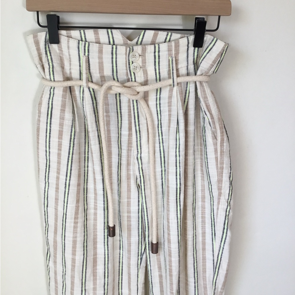 Maeve Sutton High‎ arise Cropped Striped Paper Bag Pants - Picture 4 of 8